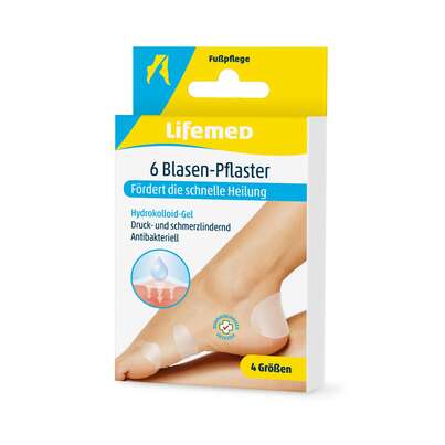 Sie sehen eine Packung Blasenpflaster Ferse Hydrokolloid, Produktbild: 01 Blasenpflaster Ferse Hydrokolloid, A-Nr.: 6124105 - 01