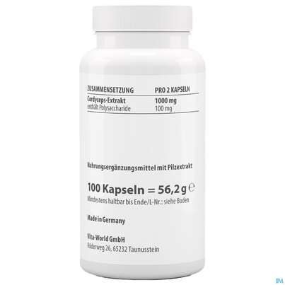Cordyceps Sinensis-extrakt Kapseln Vegetarisch 500mg Vita World 100st, A-Nr.: 4836439 - 03