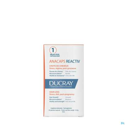 Sie sehen eine Packung Ducray Anacaps F.d.haar Haarausfall Kapseln Reaktiv23 30st, Produktbild: 03 Ducray Anacaps F.d.haar Haarausfall Kapseln Reaktiv23 30st, A-Nr.: 5744969 - 03