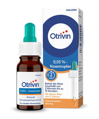 Sie sehen eine Packung Otrivin 0,05% Nasentropfen, Produktbild: 01 Otrivin 0,05% Nasentropfen, A-Nr.: 0040904 - 01