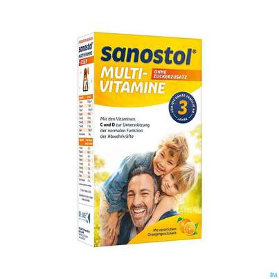 Sie sehen eine Packung Sanostol Multivitamin/saft Ohne Zuckerzusatz 460ml, Produktbild: 01 Sanostol Multivitamin/saft Ohne Zuckerzusatz 460ml, A-Nr.: 3945043 - 01