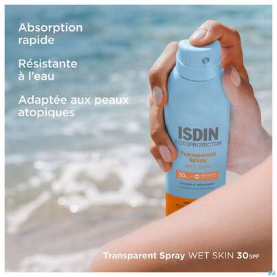Sie sehen eine Packung Sonnenprodukte Isdin/fotoprotection Wet Skin Spray Lsf 30 250ml, Produktbild: 07 Sonnenprodukte Isdin/fotoprotection Wet Skin Spray Lsf 30 250ml, A-Nr.: 5670509 - 07
