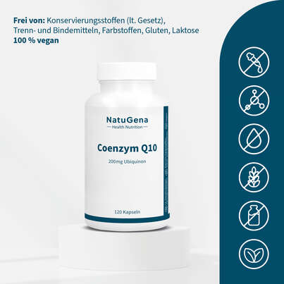 Sie sehen eine Packung NatuGena Coenzym Q10 Kapseln, Produktbild: 03 NatuGena Coenzym Q10 Kapseln, A-Nr.: 6040213 - 03