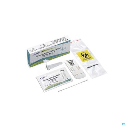 Sie sehen eine Packung Diagnostika U.zubehoer Cordx Covid19 Influ A/b Rsv 1st, Produktbild: 01 Diagnostika U.zubehoer Cordx Covid19 Influ A/b Rsv 1st, A-Nr.: 5741267 - 01