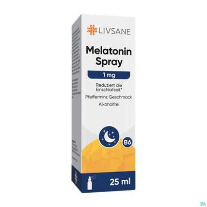 Sie sehen eine Packung Melatonin Spray 1mg Livsane 25ml, Produktbild: 03 Melatonin Spray 1mg Livsane 25ml, A-Nr.: 5848930 - 03