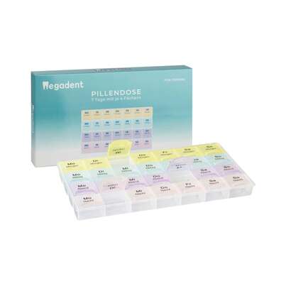 Sie sehen eine Packung Pillendose Woche 4 Fächer, Produktbild: 01 Pillendose Woche 4 Fächer, A-Nr.: 6124111 - 01