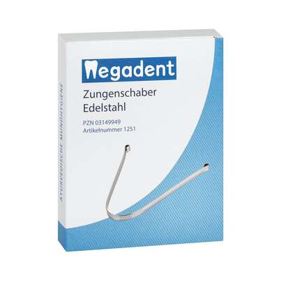 Sie sehen eine Packung Zungenschaber Edelstahl, Produktbild: 01 Zungenschaber Edelstahl, A-Nr.: 6124200 - 01