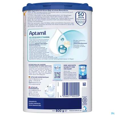 Sie sehen eine Packung Aptamil Milch-fertignahrung Anti-reflux Spezialnahrung 800g, Produktbild: 03 Aptamil Milch-fertignahrung Anti-reflux Spezialnahrung 800g, A-Nr.: 4882209 - 03
