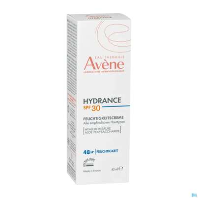 Sie sehen eine Packung Avene Hydrance Feuchtigkeitscreme Spf30 40ml, Produktbild: 02 Avene Hydrance Feuchtigkeitscreme Spf30 40ml, A-Nr.: 5961402 - 02