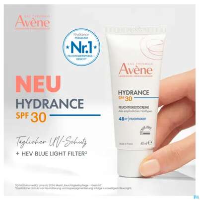 Sie sehen eine Packung Avene Hydrance Feuchtigkeitscreme Spf30 40ml, Produktbild: 17 Avene Hydrance Feuchtigkeitscreme Spf30 40ml, A-Nr.: 5961402 - 17