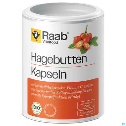 Sie sehen eine Packung Hagebutten Kapseln Bio Raab 150st, Produktbild: 01 Hagebutten Kapseln Bio Raab 150st, A-Nr.: 5870504 - 01