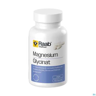 Sie sehen eine Packung Magnesium Glycinat Kapseln Raab 100st, Produktbild: 02 Magnesium Glycinat Kapseln Raab 100st, A-Nr.: 5925613 - 02