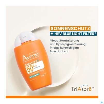Sie sehen eine Packung Sonnenprodukte Avene Ultra/fluid Oil Control Spf50 50ml, Produktbild: 28 Sonnenprodukte Avene Ultra/fluid Oil Control Spf50 50ml, A-Nr.: 5899152 - 28