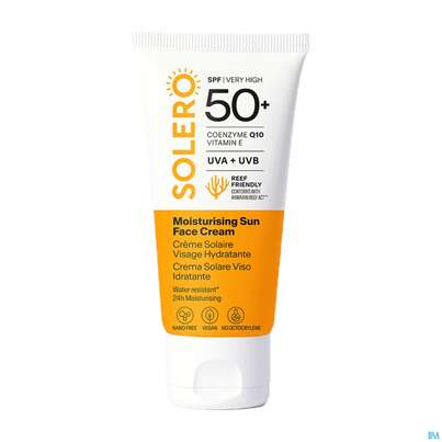 Sie sehen eine Packung Sonnenprodukte Solero Gesichtscreme Feuchtig- Keitsspendend Spf50+ 50ml, Produktbild: 01 Sonnenprodukte Solero Gesichtscreme Feuchtig- Keitsspendend Spf50+ 50ml, A-Nr.: 5917476 - 01