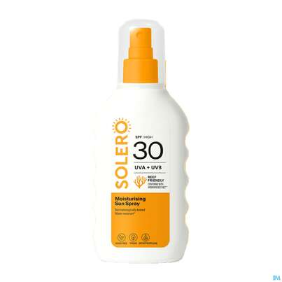 Sie sehen eine Packung Sonnenprodukte Solero Spray/feuchtigkeit- Spendend Spf30 200ml, Produktbild: 01 Sonnenprodukte Solero Spray/feuchtigkeit- Spendend Spf30 200ml, A-Nr.: 5917424 - 01