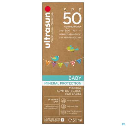 Sie sehen eine Packung Sonnenprodukte Ultrasun Mineral Baby Spf50 Nr.62 100ml, Produktbild: 02 Sonnenprodukte Ultrasun Mineral Baby Spf50 Nr.62 100ml, A-Nr.: 4798101 - 02