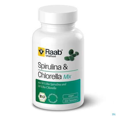 Sie sehen eine Packung Spirulina +chlorella Bio Tabl -raab 200st, Produktbild: 01 Spirulina +chlorella Bio Tabl -raab 200st, A-Nr.: 5871722 - 01