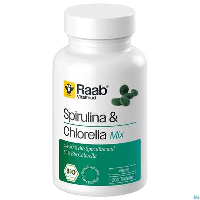 Sie sehen eine Packung Spirulina +chlorella Bio Tabl -raab 200st, Produktbild: 02 Spirulina +chlorella Bio Tabl -raab 200st, A-Nr.: 5871722 - 02