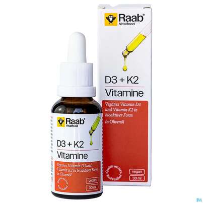 Sie sehen eine Packung Vit D3+k2 Tropfen Raab 30ml, Produktbild: 02 Vit D3+k2 Tropfen Raab 30ml, A-Nr.: 5925033 - 02