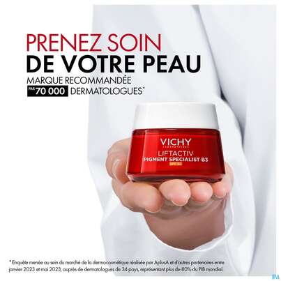 Sie sehen eine Packung Vichy Liftactiv B3 Anti-pigmentflecken Creme Lsf50 50ml, Produktbild: 20 Vichy Liftactiv B3 Anti-pigmentflecken Creme Lsf50 50ml, A-Nr.: 5662504 - 20