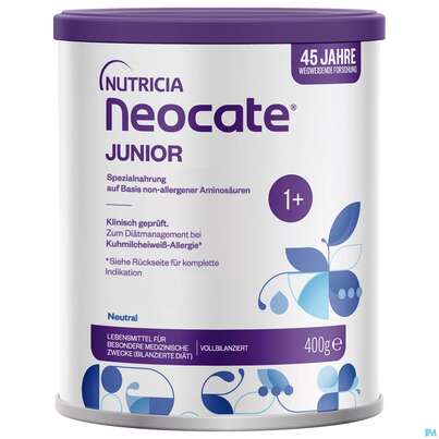Sie sehen eine Packung Neocate Pulver/junior 6x400 2400g, Produktbild: 02 Neocate Pulver/junior 6x400 2400g, A-Nr.: 3611684 - 02