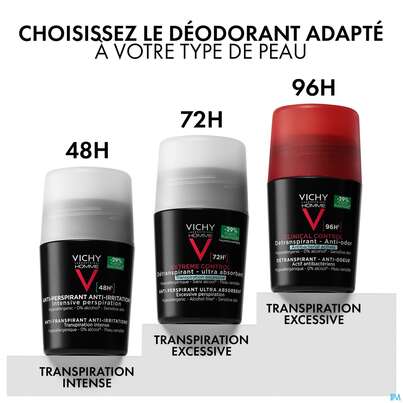 Sie sehen eine Packung Vichy Homme Deo Extreme 72h Int.regulierend 50ml, Produktbild: 22 Vichy Homme Deo Extreme 72h Int.regulierend 50ml, A-Nr.: 3724388 - 22