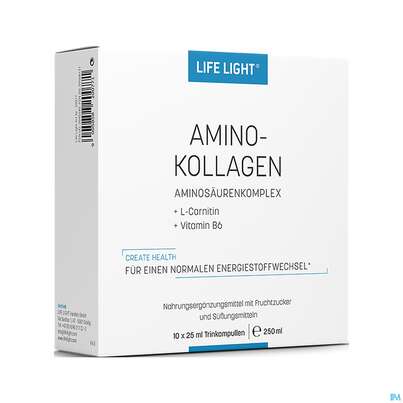 Sie sehen eine Packung Life Light Ampullen Amino Kollagen +l-carnitin 10st, Produktbild: 03 Life Light Ampullen Amino Kollagen +l-carnitin 10st, A-Nr.: 3945540 - 03