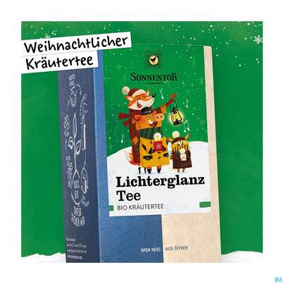 Sie sehen eine Packung Sonnentor Lichterglanz Kraeutertee Bio 02200 18st, Produktbild: 09 Sonnentor Lichterglanz Kraeutertee Bio 02200 18st, A-Nr.: 5683676 - 09