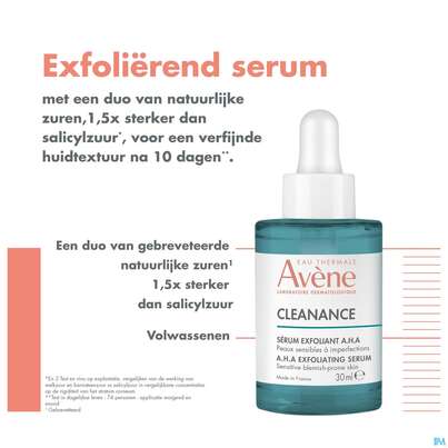 Sie sehen eine Packung Avene Cleanance A.h.a Serum 30ml, Produktbild: 20 Avene Cleanance A.h.a Serum 30ml, A-Nr.: 5799634 - 20