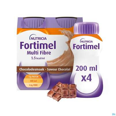 Sie sehen eine Packung Fortimel/multifibre 1,5kcal 200ml Flasche Schoko 4st, Produktbild: 03 Fortimel/multifibre 1,5kcal 200ml Flasche Schoko 4st, A-Nr.: 3237719 - 03