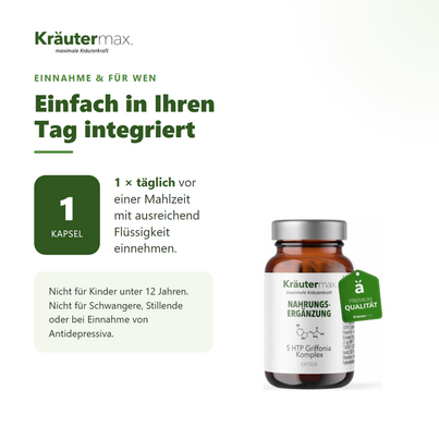 Sie sehen eine Packung 5 HTP Griffonia Kapseln 60 Stück, Produktbild: 04 5 HTP Griffonia Kapseln 60 Stück, A-Nr.: 5995720 - 04