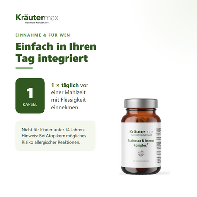 Sie sehen eine Packung Echinacea & Immun Komplex+ Kapseln 60 Stück, Produktbild: 04 Echinacea & Immun Komplex+ Kapseln 60 Stück, A-Nr.: 6129893 - 04