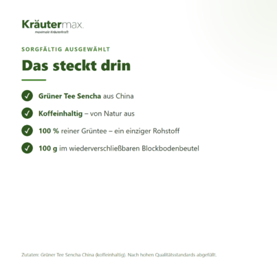 Sie sehen eine Packung Grüner Tee Sencha 100 g, Produktbild: 03 Grüner Tee Sencha 100 g, A-Nr.: 6017415 - 03