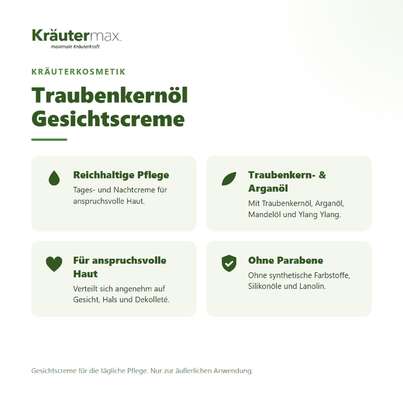 Sie sehen eine Packung Traubenkernöl Creme Gesichtscreme 50 ml, Produktbild: 02 Traubenkernöl Creme Gesichtscreme 50 ml, A-Nr.: 6011714 - 02