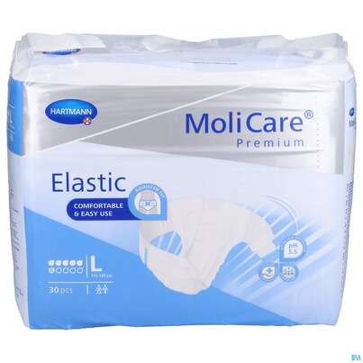 Sie sehen eine Packung Inkontinenz Molicare Premium/elastic 6 Tropfen 110-150cm L 30st, Produktbild: 01 Inkontinenz Molicare Premium/elastic 6 Tropfen 110-150cm L 30st, A-Nr.: 4996657 - 01