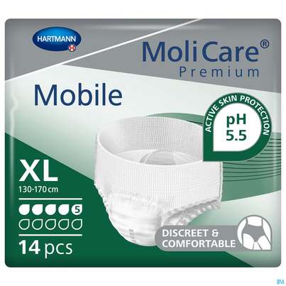 Inkontinenz Molicare Premium/mobile/5 Tropfen Gruen Xl 130-170cm 14st, A-Nr.: 4176055 - 01