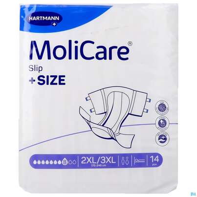Sie sehen eine Packung Inkontinenz Molicare/slip +size 8 Tropfen 2xl/3xl 14st, Produktbild: 02 Inkontinenz Molicare/slip +size 8 Tropfen 2xl/3xl 14st, A-Nr.: 6105177 - 02