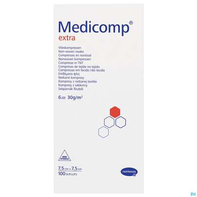 Kompressen Medicomp/extra Vliesstoff 6fach Unsteril 7,5x 7,5cm 100st, A-Nr.: 1652093 - 01