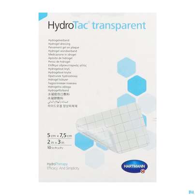 Sie sehen eine Packung Schaumverband Hydrotac Transparent 5x7,5cm 10st, Produktbild: 01 Schaumverband Hydrotac Transparent 5x7,5cm 10st, A-Nr.: 5310521 - 01