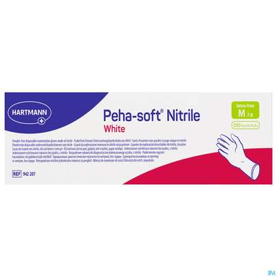 Sie sehen eine Packung Untersuchungshandschuhe Peha/soft/puderfrei Nitrile Unsteril White M 200st, Produktbild: 01 Untersuchungshandschuhe Peha/soft/puderfrei Nitrile Unsteril White M 200st, A-Nr.: 3994047 - 01