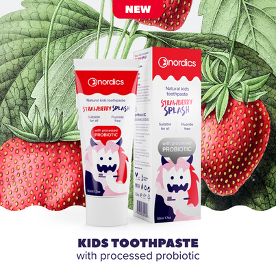 Nordics Probiotische Zahnpasta Kids Strawberry Splash ohne Flourid, A-Nr.: 5666933 - 03
