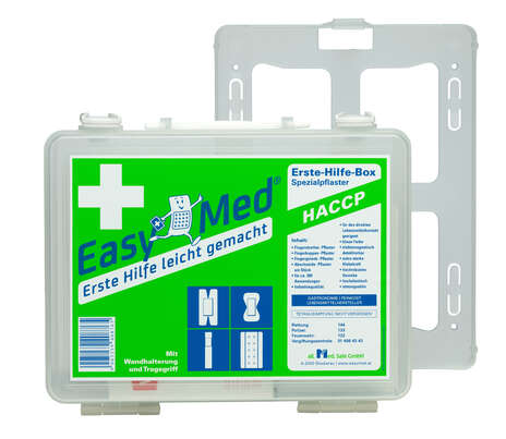 Sie sehen eine Packung EasyMed Spezialpflasterbox HACCP, Produktbild: 02 EasyMed Spezialpflasterbox HACCP, A-Nr.: 4894721 - 02