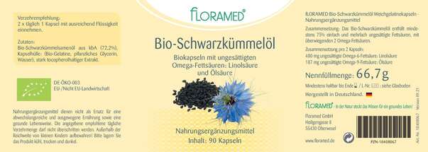 Floramed Bio-Schwarzkümmelöl Kapseln DE-ÖKO-003, A-Nr.: 4389992 - 01