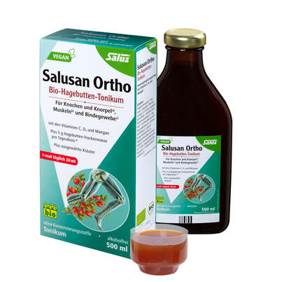 Sie sehen eine Packung Salusan Ortho Bio-Hagebutten-Tonikum, Produktbild: 02 Salusan Ortho Bio-Hagebutten-Tonikum, A-Nr.: 4321646 - 02
