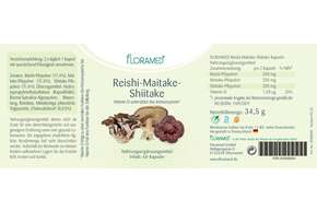 Sie sehen eine Packung Floramed Reishi-Maitake-Shiitake, Produktbild: 01 Floramed Reishi-Maitake-Shiitake, A-Nr.: 4390311 - 01