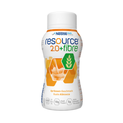 Sie sehen eine Packung Resource® 2.0+fibre Aprikose 200ml, Produktbild: 01 Resource® 2.0+fibre Aprikose 200ml, A-Nr.: 3412950 - 01