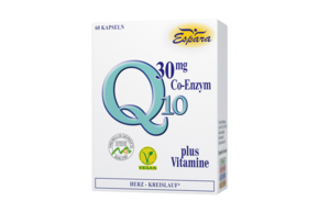 Sie sehen eine Packung Espara Q10 30mg Kapseln, Produktbild: 01 Espara Q10 30mg Kapseln, A-Nr.: 1646974 - 01