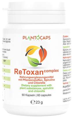 Sie sehen eine Packung plantoCAPS ReToxan complex Kapseln, Produktbild: 01 plantoCAPS ReToxan complex Kapseln, A-Nr.: 4339741 - 01