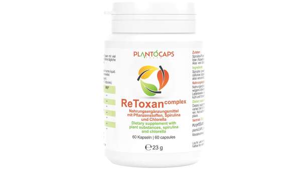 Sie sehen eine Packung plantoCAPS ReToxan complex Kapseln, Produktbild: 02 plantoCAPS ReToxan complex Kapseln, A-Nr.: 4339741 - 02