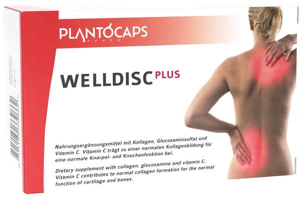 Sie sehen eine Packung plantoCAPS WELLDISC PLUS Kapseln, Produktbild: 01 plantoCAPS WELLDISC PLUS Kapseln, A-Nr.: 4339712 - 01